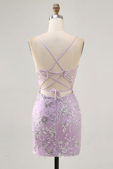 Lilac Sequin Bodycon Corset Homecoming Dress